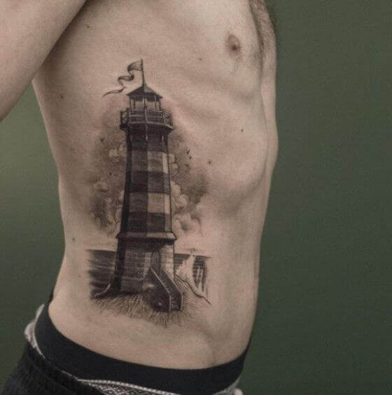 black ink lighthouse tattoo designs