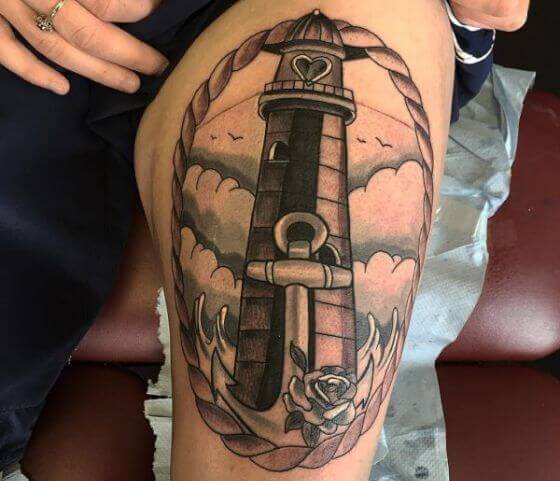 lighthouse tattoo ideas on thigh
