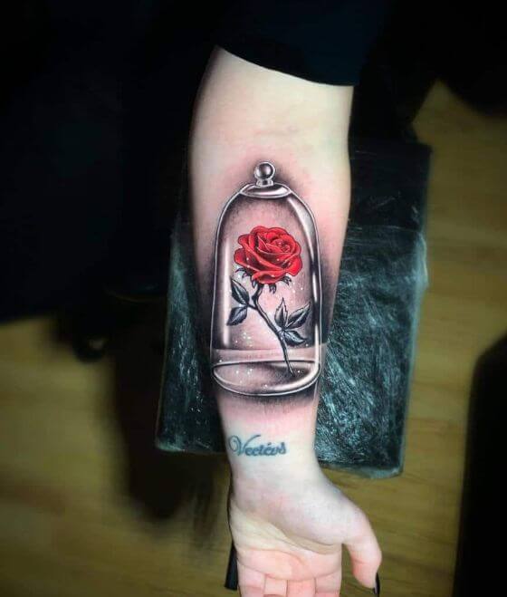 realistic-beauty-and-the-beast-rose-tattoo