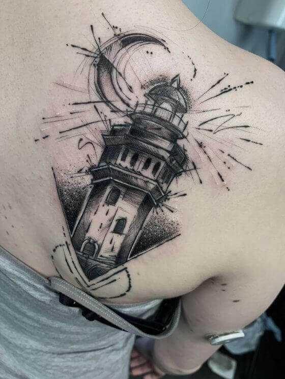 shoulder lighthouse tattoo girl