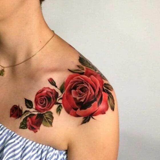 shoulder red rose tattoo girl