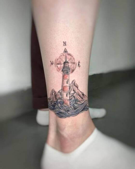small and simple ankle lighthouse tattoos