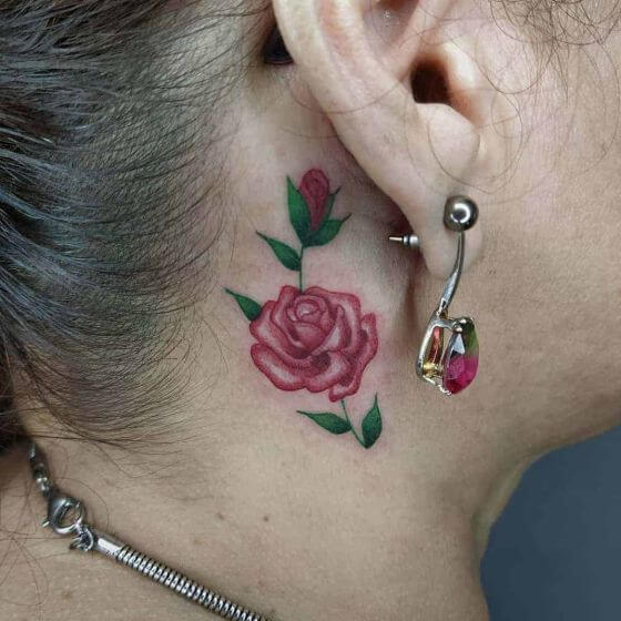 small minimalist rose neck tattoos