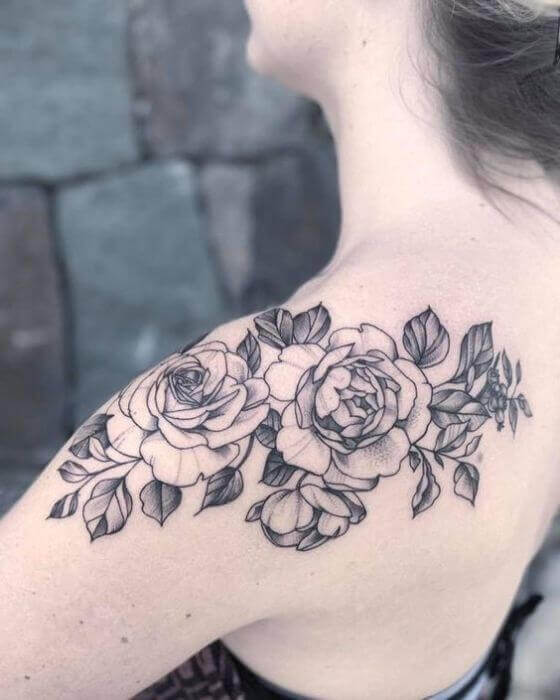 Black and White Shoulder Tattoo