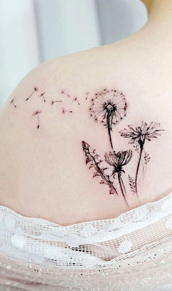 Female Beautiful Dandelions shoulder tattoo ideas