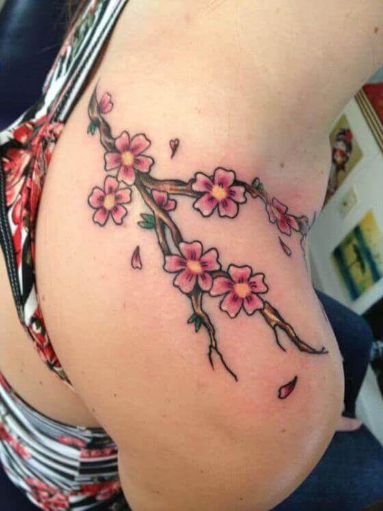 Female Cherry Blossom Shoulder tattoo designs