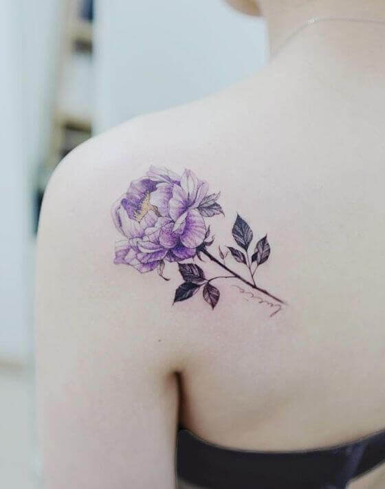 Girl shoulder Purple Floral Tattoo designs