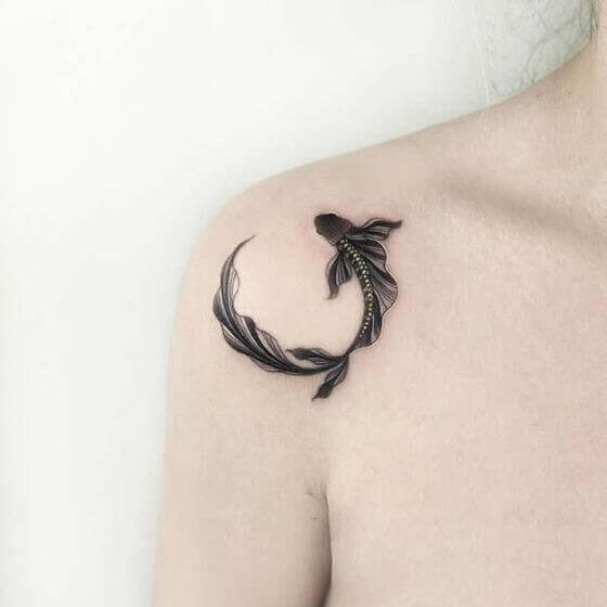 Koi Fish shoulder female tattoo