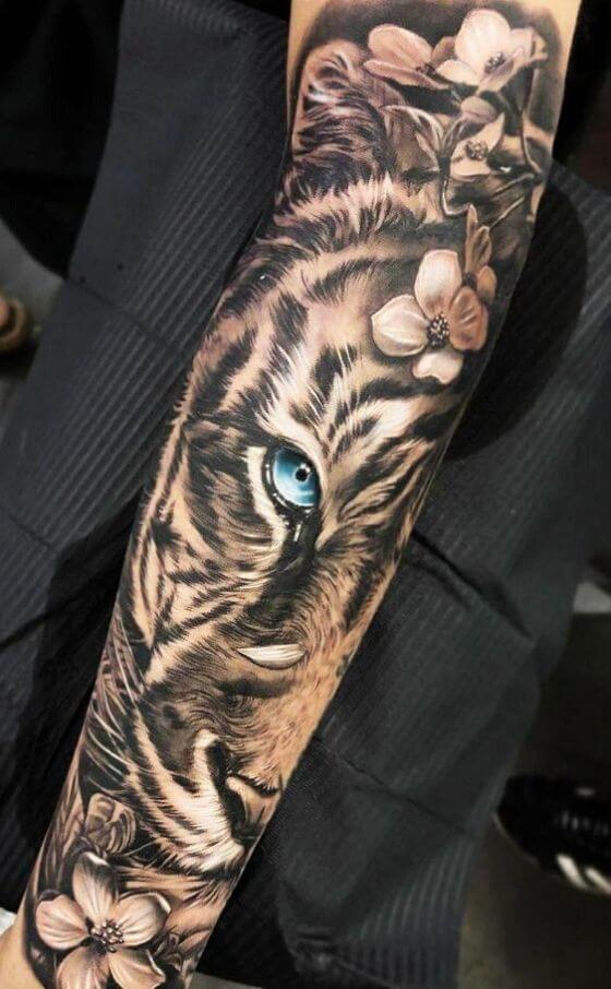 Tiger and Girl realistic black and grey leg tattoo by Jose Gonzalez  TattooNOW