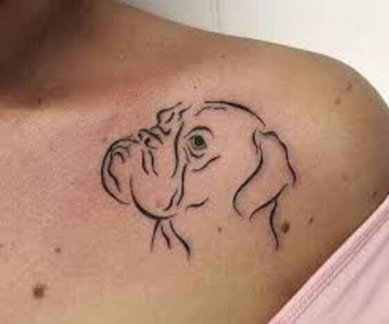 boxer Dog Outline shoulder tattoo for girl