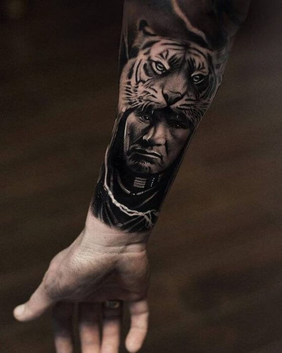 forearm tiger men tattoo