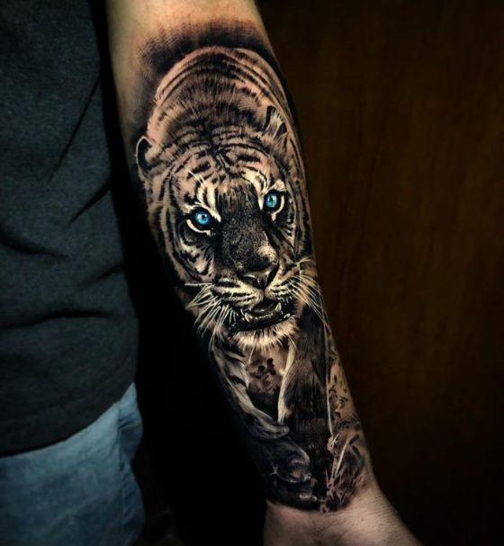 DETAILED Blue Eye Tiger Flower Temporary Press on Tattoo Womens Fake  Sticker Arm  eBay