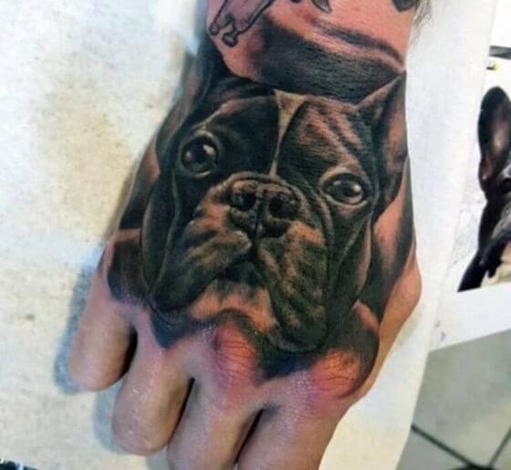 Dog Tattoo Portrait on Hand