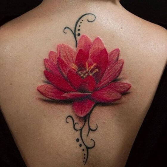 3d lotus flower tattoo on back