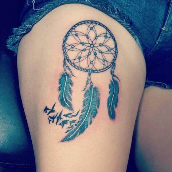 Best Dream Catcher Tattoo on Thigh