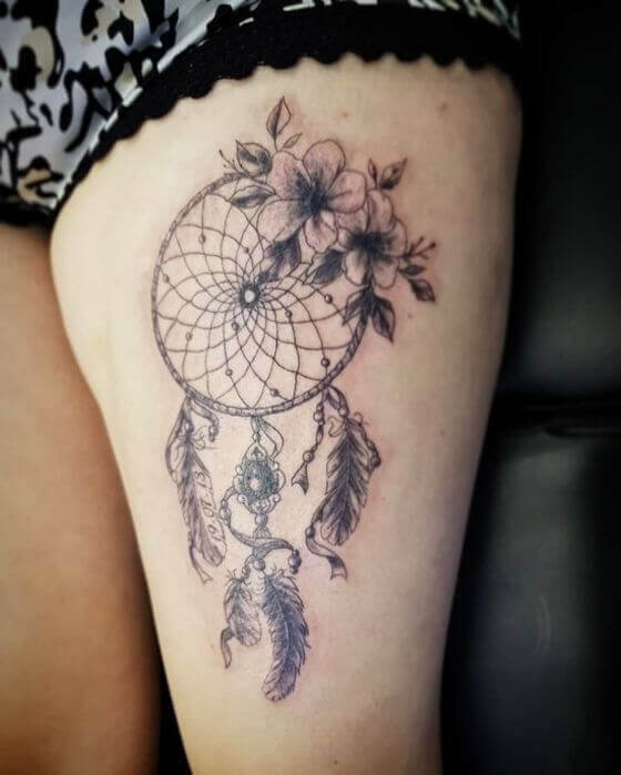 Best floral with dream catcher tattoo designs for women