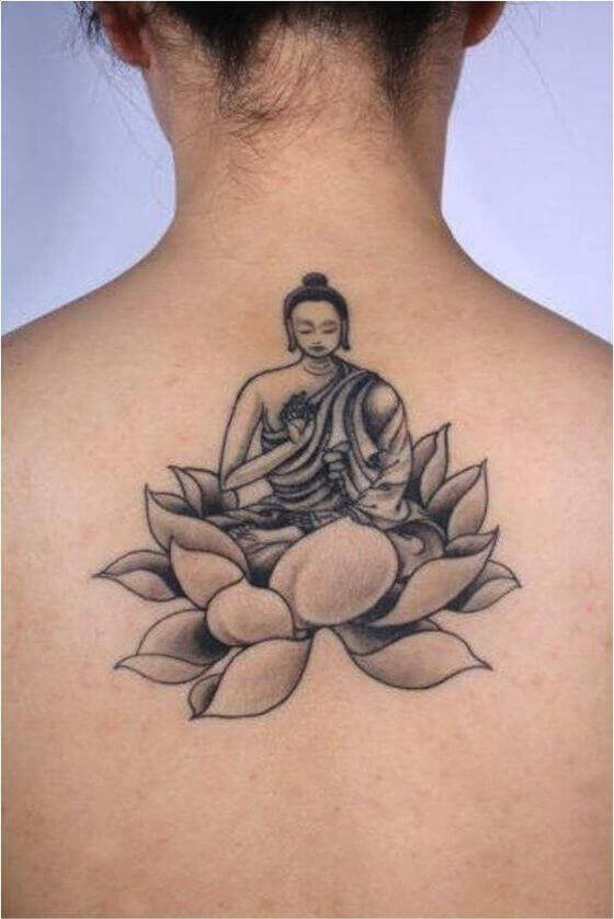 Buddha Lotus Flower Tattoo Designs on back