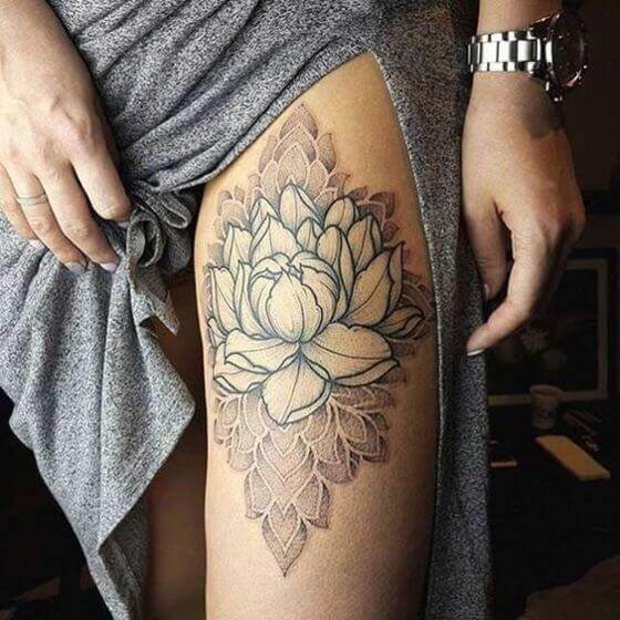 Lotus Flower Tattoo on women Thigh 