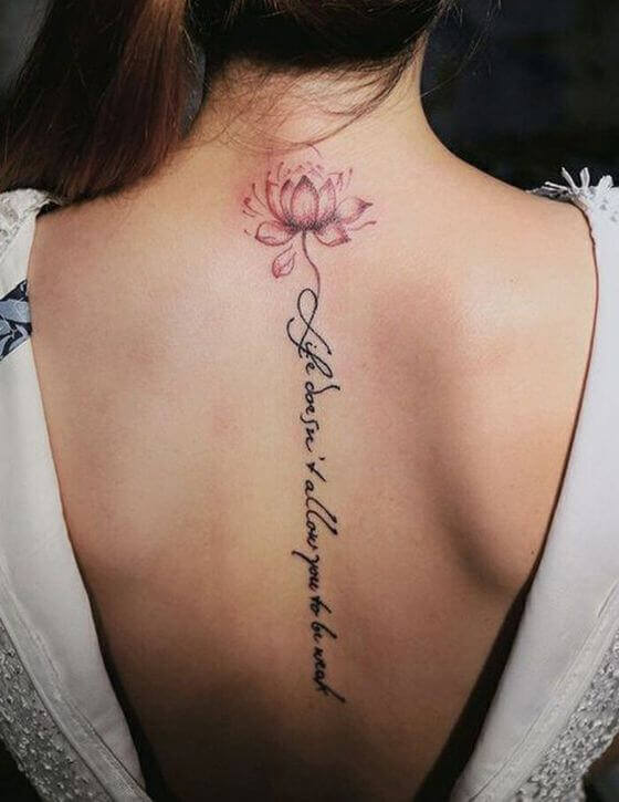 Lotus Tattoo with Quote on back