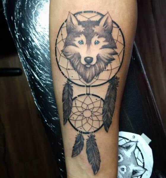 Wolf dream catcher tattoo