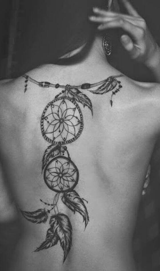 best Dream Catcher Spine Tattoo girl