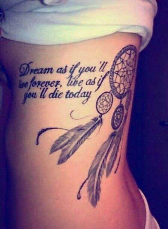 best Dream Catcher with Quotes tattoos on rib cage