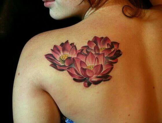 Red Lotus Tattoo on girl back