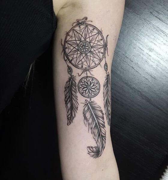 classical dream catcher tattoo on hand