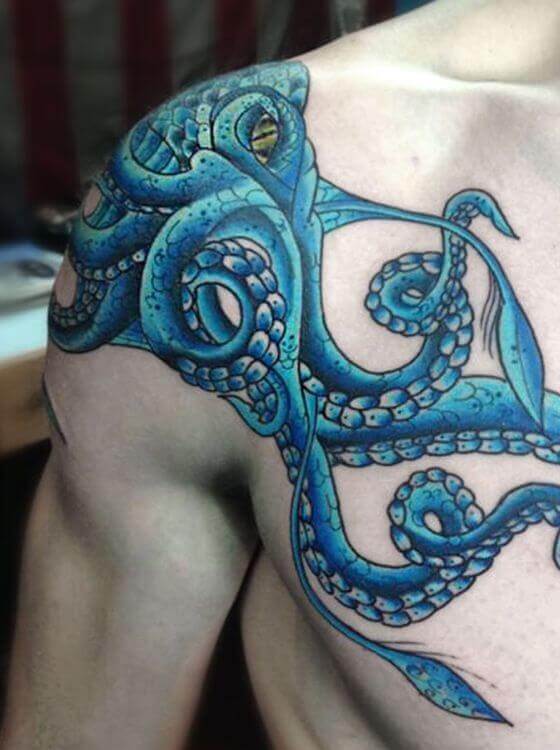 Blue Octopus Tattoo designs on men shoulder