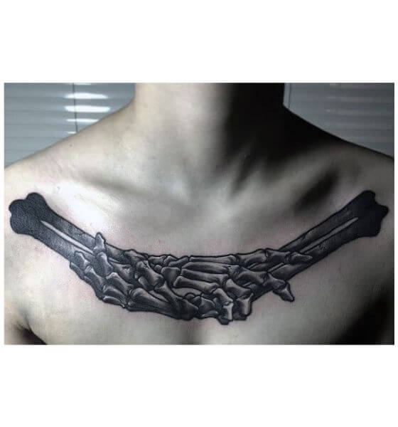 Chest Skeleton Hand Tattoo