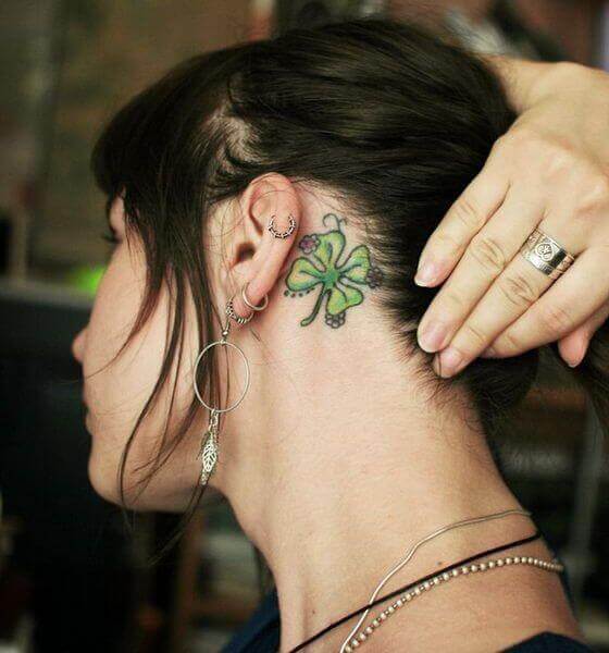 Small Clover Ear Tattoo girl