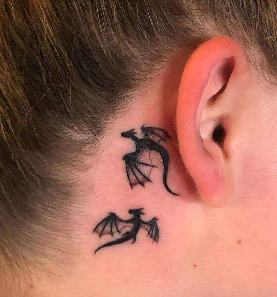 Cute Behind the ear Dragon tattoo