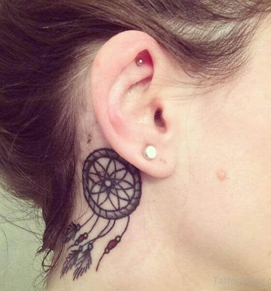 Best Dream Catcher Behind Ear Tattoos