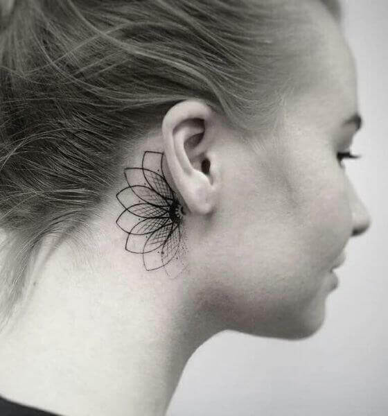 Geometric Element behind the Ear Tattoo 