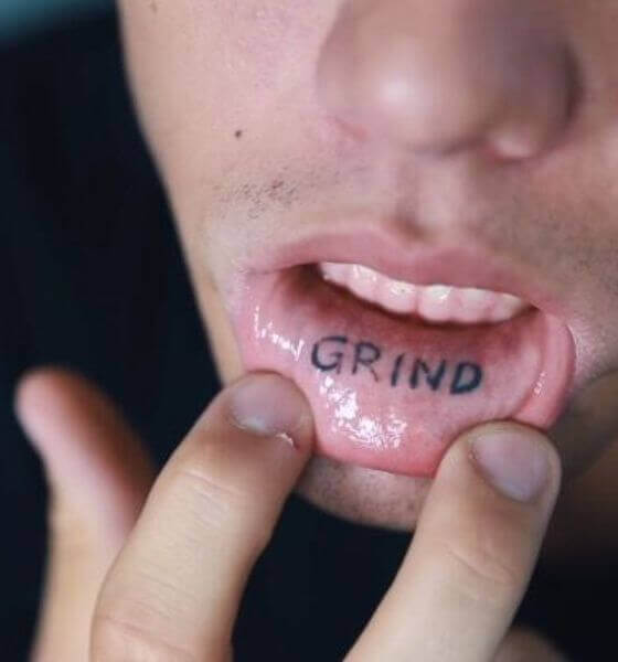 Grayson Dolan got Grind inked on his inner lips