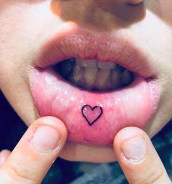 Heart symbol etched on inner lips