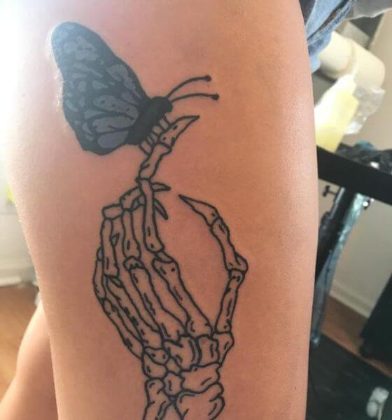 Leg Skeleton Hand Tattoo