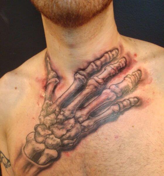 Neck Skeleton Hand Tattoo