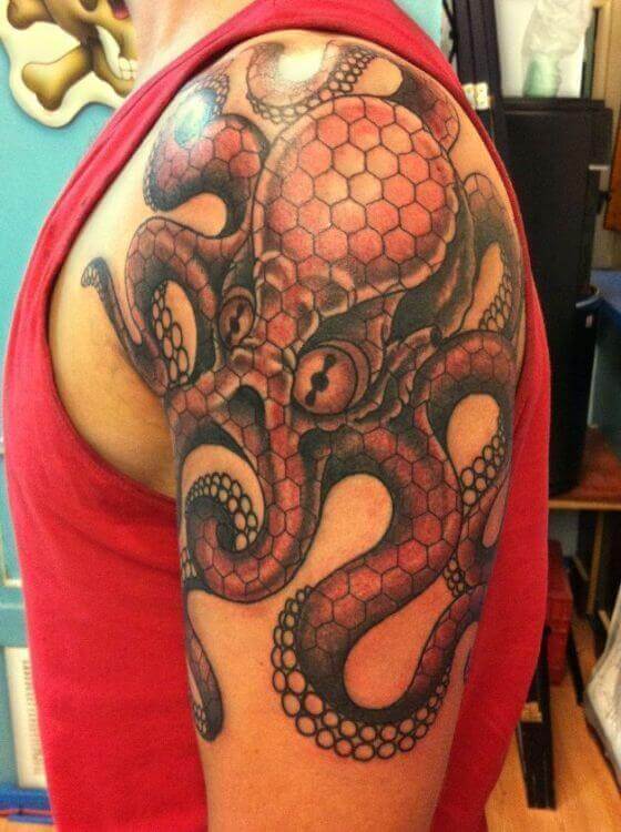 Red Octopus Tattoo ideas on men arm