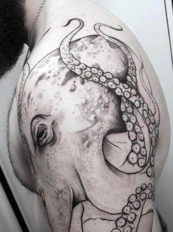 Single Octopus Tentacle Tattoo on shoulder