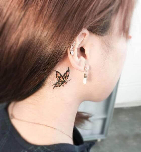 butterfly Ear Tattoo on behind the ear