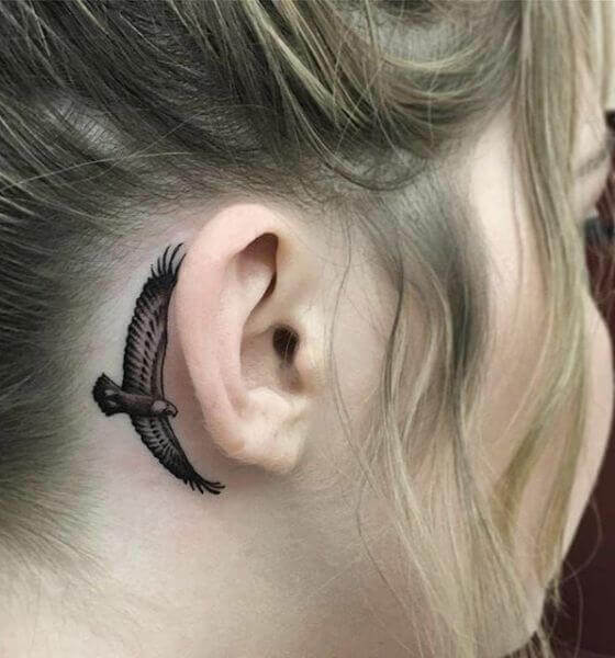 Eagle Tattoo on the ear Idea 