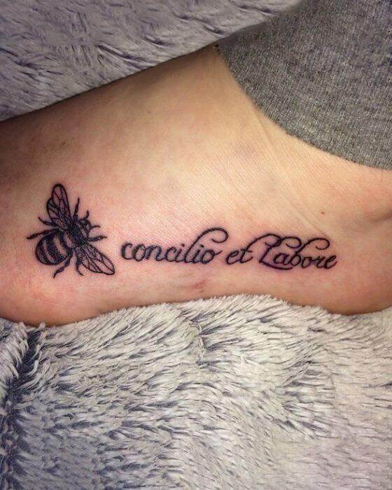Honey Bee Tattoo with a Quote