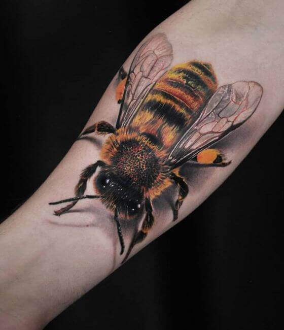 Big Honey bee tattoo on the forearm