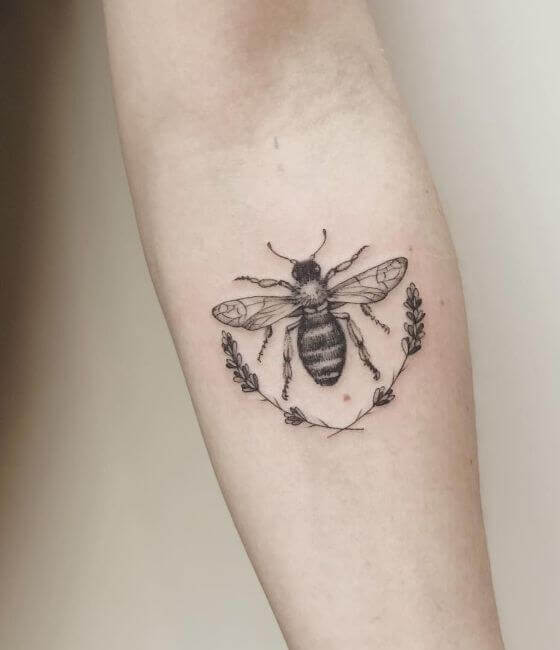 Amazing Honey bee tattoo on the forearm