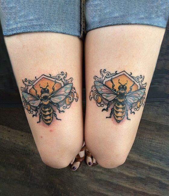 Honey bee tattoo ideas on the lower limb