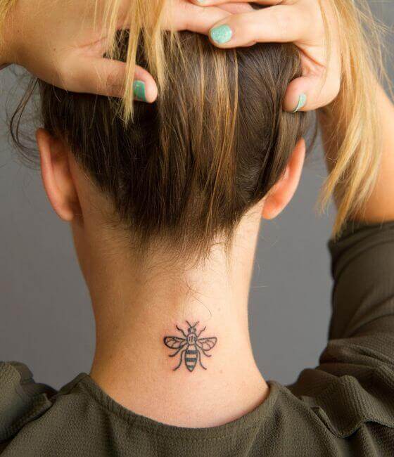 Honey bee tattoo on the Women neck