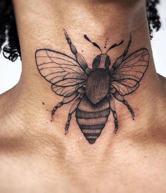 Honey bee tattoo on the neck 2