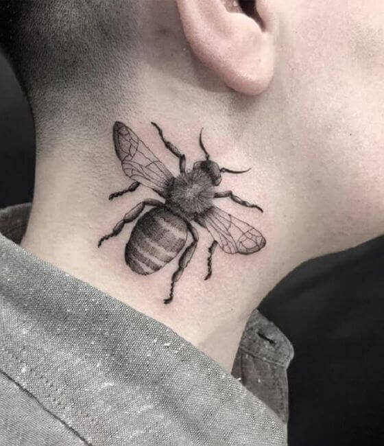 Honey bee tattoo on the neck 3
