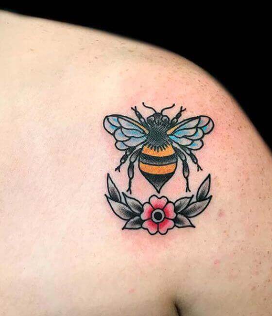 Honey bee tattoo on the shoulder 3